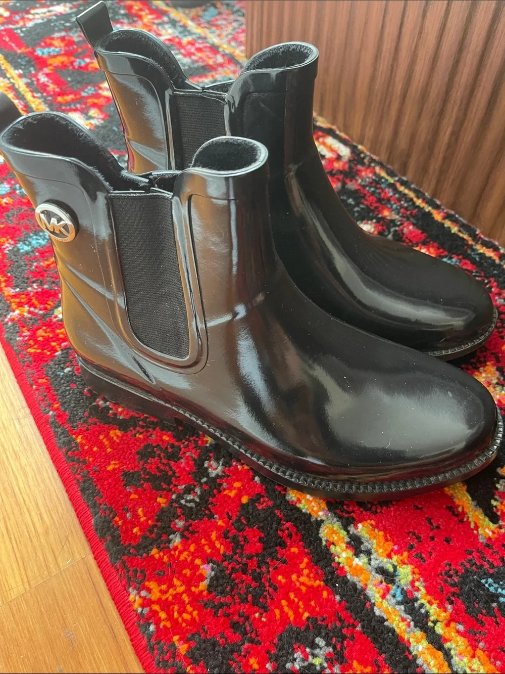 Michael Kors Black Shiny Ankle Rain Boots